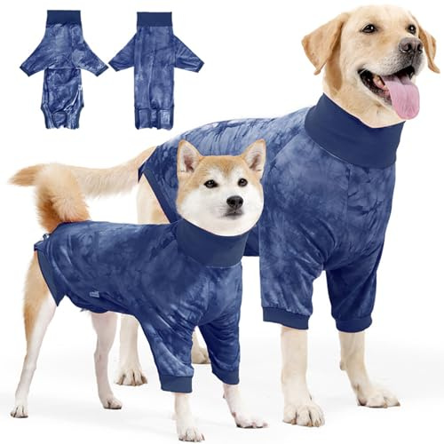 Yoolhamy Dog Surgery Recovery Suit, Female Male Dogs Front Leg Wound Protector E-Collar Substitute Pajamas Ealstic Pet Dogs Body Suit After Surgery (Blue, M)