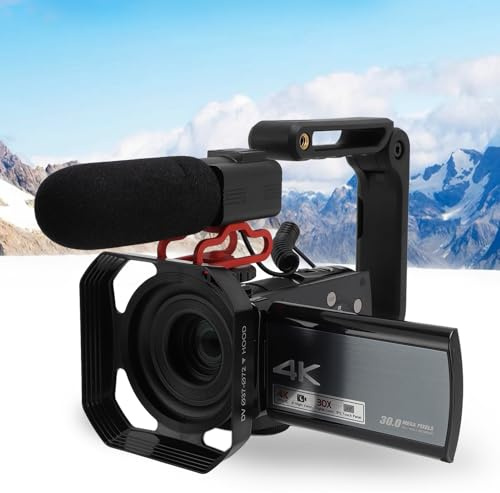 Fabater 4K-Videokamera-Camcorder, 30 MP Vlogging-Kamera für YouTube, 30-facher Zoom, 3,5 Zoll, 270 Grad Drehbarer Bildschirm-Camcorder mit Mikrofon, Stabilisator, Gegenlichtblende