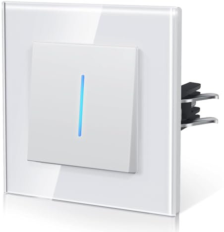 BSEED Light Switch with Led Indicator,Glass Wall Toggle Switch with Grappling Hook,Single Switch for Bathroom,Easy Installation,E-Series,Single 1-Way,86mm White