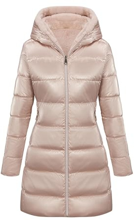 Giolshon Giacche reversibili da donna in pelliccia sintetica e lucida Piumino con cappuccio resistente all'acqua Lunghezza media B06 Rosa L