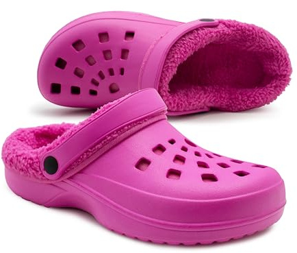 IMTY Womens Clogs Warm Fur Lined Thermal Garden Clogs Lightweight EVA Slip On Slippers Kitchen Nurse Indoor House Shoes Sandals (Hot Pink, UK Footwear Size System, Adult, Women, Numeric, Medium, 4)