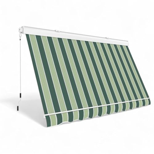 Briconess.com Tenda da Balcone para Sole a Caduta con cassone 300x250 cm con Profili in Alluminio - Verde e Crema