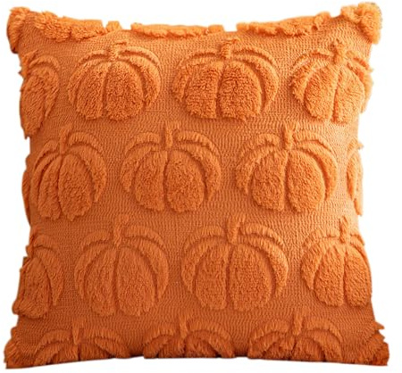 QKEINV 1PCS Autumn Cushion Covers, Orange Pumpkin Throw Pillow Covers, Pumpkin Decorative, Soft Fluffy Velvet Cushion Cover, Thanksgiving Decorations for Indoor Home Bedroom Couch Sofa Decor