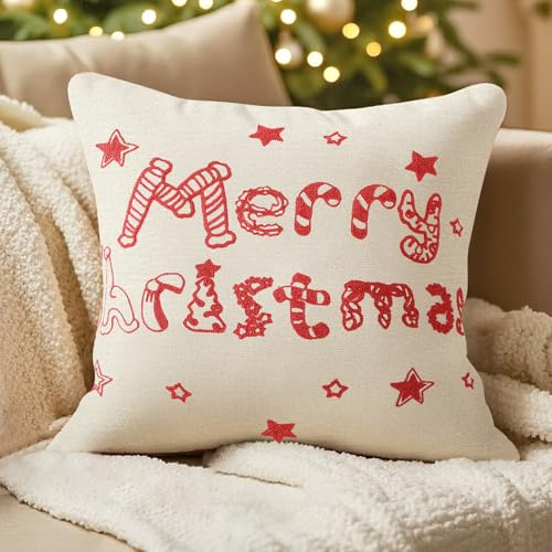 TOMEEK Housse Coussin Noel 45x45 cm Christmas Housse de Coussin Déco Noel Intérieur Maison Décoration de Canapé et Salon pour Hiver(Joyeux Noël H,Taille Unique)