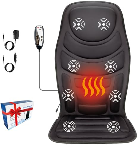 JOJOPEPE Back Massager with Heat,8 Vibration Motors Massage Chair Pad for Shoulder and Back, Deep Tissue Vibration Seat Cushion for Body Pain Relief，Home Office Chair Use, Gifts for Women,Men,Black