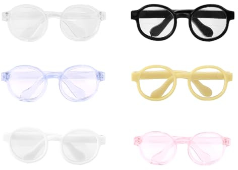 6uds Minigafas para Muñecas de 13cm, Pequeños Gafas Decorativas de Plástico Muñecas Accesorios Coleccionistas Exhibición y Fotografía
