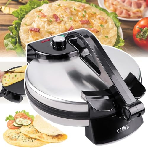 WhFKLca Crêpière Antiadhésive (12 Pouces),Crêpière 1800 W - Fabrication Parfaite De Pita, Chauffage Double Face + Indicateur LED, Facile à Nettoyer, PréParez Facilement des Chapati/Tortilla Parfaites