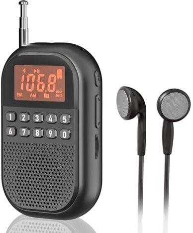 Portable Radio AM FM Bluetooth: Pocket Radio Rechargeable 1100mAh, FM AM World Receiver with Large Speaker, Stereo Earphone, Sleep Timer, Easy to Use