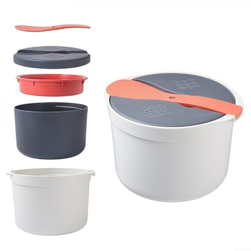 Yuanpgky Olla arrocera portátil para microondas, multifuncional de 1,8 L, para arroz, pasta, verduras y sopa, diseño compacto con material de polipropileno fácil de limpiar,