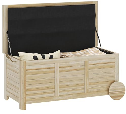 Outsunny Auflagenbox 185 L Stauraum Wasserdicht Holz Aufbewahrungsbox mit Rollen wetterfest Gartenbox UV-beständig Gartentruhe Kissenbox für Garten Balkon Outdoor Naturholz