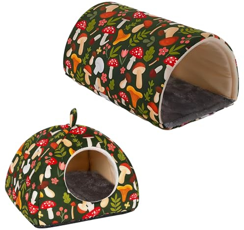 2 Pieces Guinea Pig House and Tunnel Hideout Soft Plush Semi-Enclosed Rabbit Bed House with Thick Washable Pad Winter Small Pet Hideaway Cage Accessories for Ferrets Hamsters Hedgehog Dwarf (Set 1)