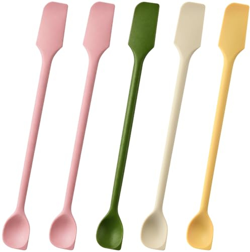 5 Stück Mini Silikon Spatel, Teigschaber Klein und Schmal für Küche und Kosmetik, Silikon Spatel Ideal für Kleine Behälter und Schwer Erreichbare Stellen(Rosa, Grün, Gelb, Weiß)