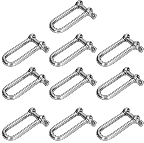 Gancio a D lungo in acciaio inox 304, con vite d'ancoraggio dritta, per catena e fune ; gancio a forma di D resistente a carichi pesanti per imbracature industriali e uso (10 pezziM4)