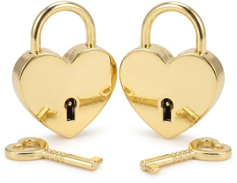 JYXNU 2 Pcs cadenas coeur,Cadenas Casier avec Clés, Mini Serrure à Bagage Cadenas Clef,Petits Cadenas Valise pour Sacs de Voyage, Valise, Armoires, Casiers(Or)