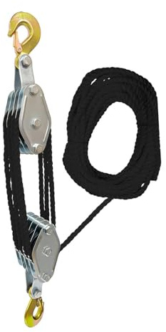 Zambuph Para Sistema de poleas de Cuerda para Trabajo Pesado para Garaje Que Ofrece soluciones elevación eficientes Polipasto polea Cuerda Polipasto Manual Acero, Negro, 4 Ruedas 20M
