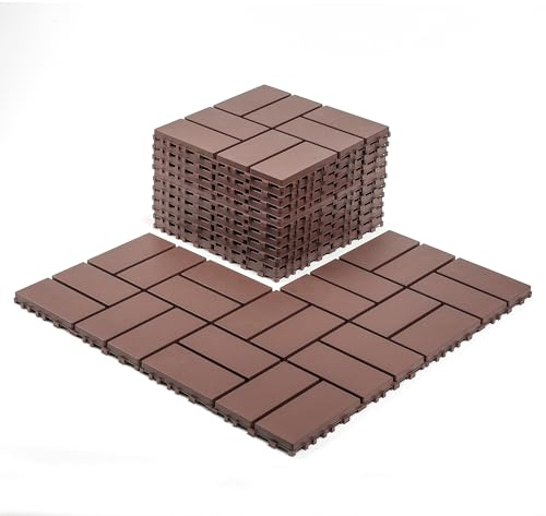 Transform Your Space with 44 Packs of 12 inches x 12 inches Plastic Interlocking Decking Tiles - Waterproof All-Weather Brown Terrace Decking Tiles Perfect for Backyard Pool Areas!