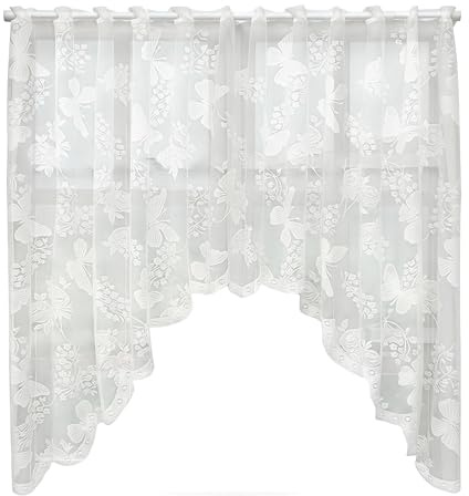 SJDOFU Spitzen Scheibengardinen, 150 * 100cm Kurzgardinen, Weiß | Scheibengardine TüR Scheibengardienen für Café, Küche, Schlafzimmer