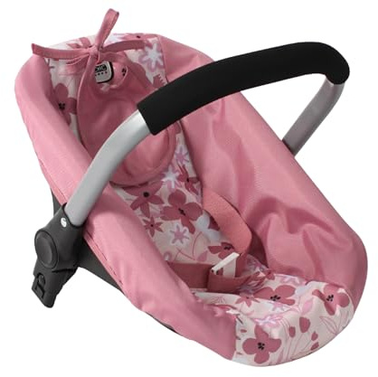 Bayer Chic 2000 Seggiolino auto per bambole con adattatore per passeggino, porta bambole, accessori per bambole, fiori rosa