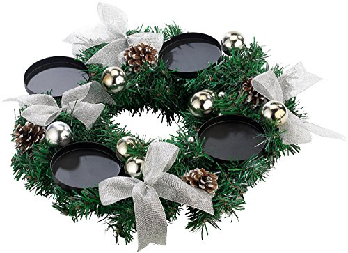 Britesta Adventskranz Deko: Adventskranz mit silberfarbenem Schmuck, Ø 30 cm (weihnachtskranzdeko, Weihnachtsdeko-Kranz, Silber)