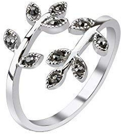 Tapsi´s Coolbodyart® Finger Zehen Ring Messing Rhodiniert Silber Zirkonia Verstellbar Rebe Blatt