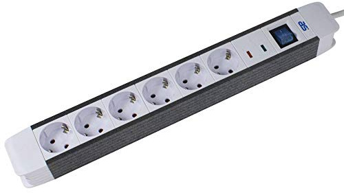 as - Schwabe 6-Fach Steckdosenleiste Flash weiß - 230V/16A - lP20, 18666 | Mehrfachstecker mit 1,5 m Kabel - Überspannungsschutz - beleuchteter Schalter - Schutzkontakt - Kabelführung - Wandmontage
