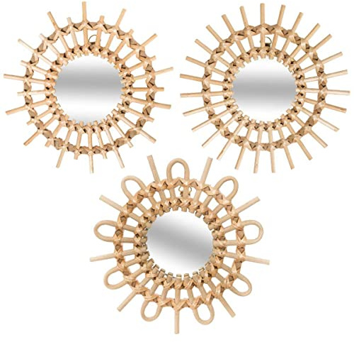 Atmosphera Rattan-Spiegel, Sonne, Durchmesser 28 cm, 3 Stück