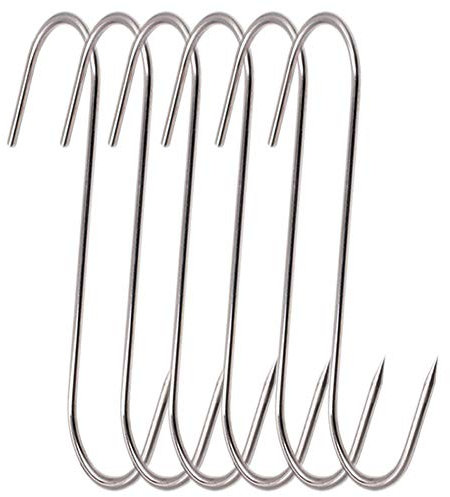 RJWKAZ Ganchos para carne de acero inoxidable para aves de corral, gancho de carnicero para colgar para secar, barbacoa, parrilla, cocina, ahumador (6.7 pulgadas, paquete de 6)