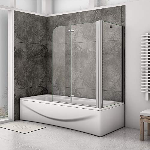 Pare-baignoire 120x140cm pivotant à 180°,avec une paroi fixée 70x140cm,verre transparent,profilé alu nature