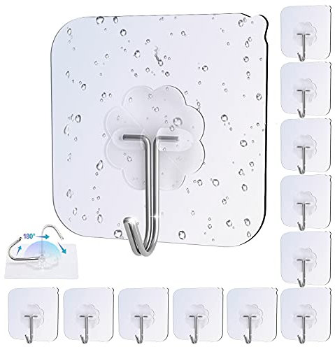 iToncs Adhesive Hooks Sticker Hooks, Self Adhesive Hook Heavy Duty Strong Adhesive Hooks Waterproof Wall Hooks 20LBs (Max) for Bathroom Home Kitchen(12 Pack)