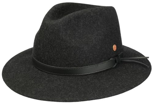 Mayser Marvin Trekking Wollhut Wollfilzhut Travellerhut Filzhut Herren - Made in The EU mit Lederband Winter Herbst-Winter - 56 cm anthrazit