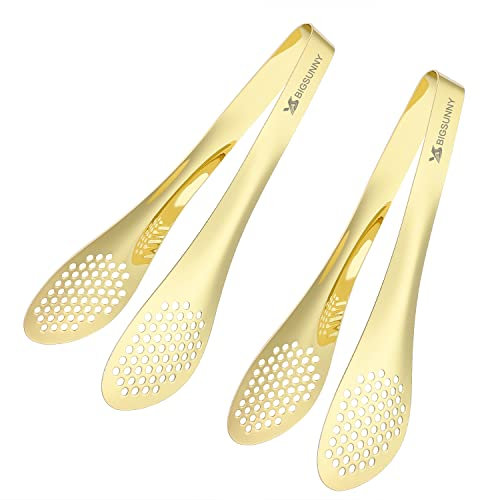 MSY BIGSUNNY 2 Pack Buffet Tongs, Gold-Plated Stainless Steel Food Tongs Serving Tong