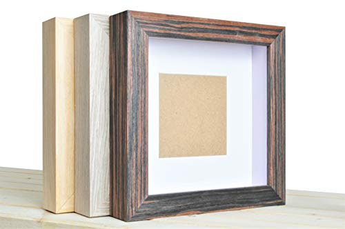 Demiriola' tiefer 3D BILDERRAHMEN | 25 x 25 x 4,8cm | Holz/Glas | 3 Varianten wählbar | Objektbilderrahmen zum Befüllen | Garantie | für Objekte | Schwarz - Natur - Grau (Schwarz - Braun)