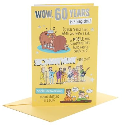 Brittiska hälsningar 60:e födelsedagskort för honom/vän – humoristisk design, multi, 149 mm x 229 mm