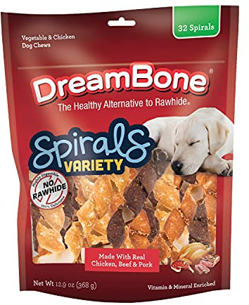 DreamBone Spirals Variety Pack, 32 Count, Treat Your Dog to a Rawhide-Free Chew Made with Real Meat and Vegetables
