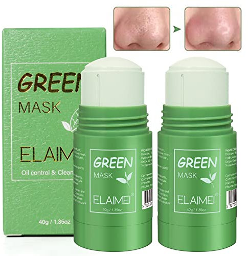 2PCS Green Tea Mask Stick for Face - Cleansing Purifying Clay Mask, Reduce Blackhead & Acne, Moisturizing, Oil Control, Deep Clean Pore, , Improves Skin, for All Kind Skin Type Women Men