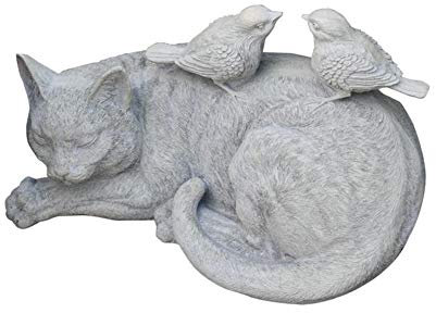 YTOOZ Outdoor-Statue, Gartenskulptur, Katzen- und Vogelskulptur, Harzhandwerk, Katzendekoration, Outdoor-Gartengartendekoration, Tierdekorationsgeschenk