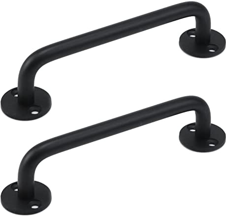 Tighall 2PCS Aluminum Alloy Matte Black Pipe Pull Handle, Round Base Cabinet Handles with Screws for Bathroom Kitchen Office Drawer, 5inch Hole Center