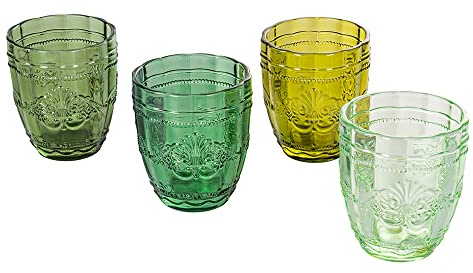 Set 4 Bicchieri acqua 265 ml in vetro trasparente decoro arabescato, Syrah Greenery
