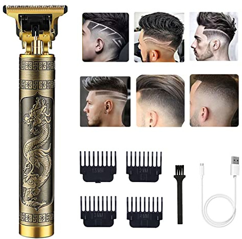 RQTYBUI Cortapelos para hombres, recortadora de pelo eléctrica inalámbrica recargable, recortadora de barba eléctrica, recortadora de hoja en T eléctrica, kit de corte de pelo con peines guía (dragón)
