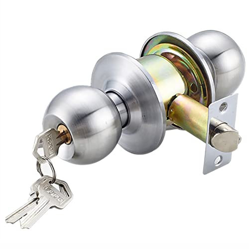 wopee Türknauf Drehbar,Türschloss mit positiv und negativ abschließbarem Schlüssel,Edelstahl Türschloss mit Keilnut, Griff Keyed abschließbar Home Büro rund verriegelt Türknauf/3 Schlüssel(Color:60