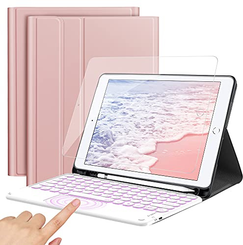 JANOLTY Custodia con Tastiera per iPad 10.2, Bluetooth Tastiera compatibile con iPad 9./8./7. Generazione (2021/2020/2019) e Air