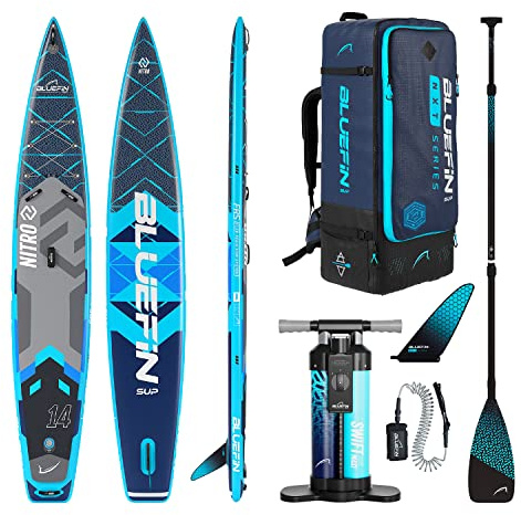 Bluefin SUP Nitro 14' aufpumpbares Stand-up-Paddleboard | SUP-Kit mit Carbonpaddel| Stand-up-Paddleboard| SUP Race | Inklusive Zubehör | Tragbar & Reisefreundlich, Nitro 14' Oceaan, Ocean