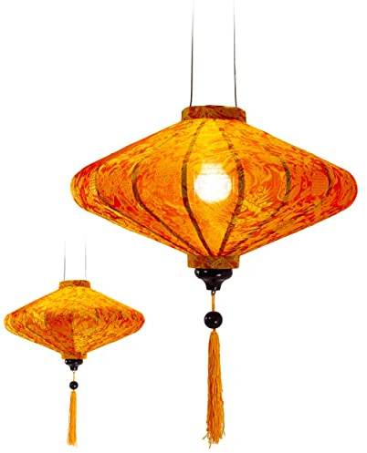 Traditioneller asiatischer Lampion aus Seide, Orange, P, Durchmesser 45 cm – Laterne von Hoi an aus Stoff, Bambus und Holz, handgefertigt – Dekoration von Asien und Handwerk aus Vietnam (P25-O)