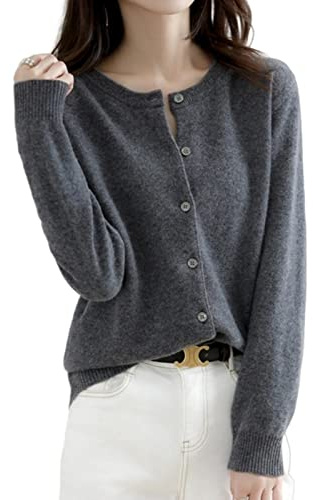 MOGSA Gilet pull pour femme, col col printemps, automne, tricot cachemire, gilets à une poitrine pour femme, gris foncé, L (55-62)kg