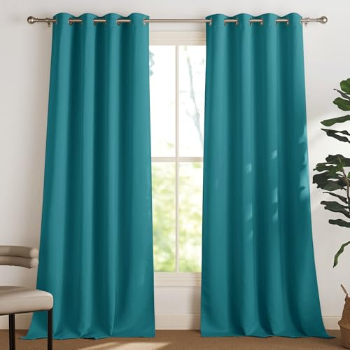 PONY DANCE Blickdichter Vorhang Türkis Ösenschal 2er Set Verdunkelungsvorhang Ösen Gardinen Verdunkelung Thermovorhänge Hitzeschutz Curtains for Living Room, H 240 x B 140 cm