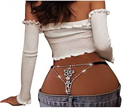 Eyraevor Stringtrosa dam sexig strass T-string mage midja miniunderkläder kroppssmycken, Silver 3, 2-10