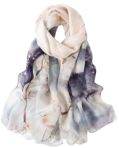 STORY OF SHANGHAI Seidenschal Damen 100% Seide, 30+ Farben XXL Blumen Seidentuch, Stola für Abendkleid Hochzeit, Seide Schal Halstuch, 175 * 110cm,Neu 03 Blumen Hellblau