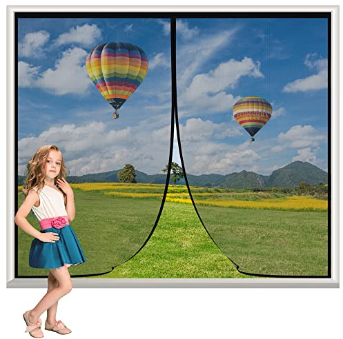 Moustiquaire De FenêTre Avec Fixation MagnéTique 250x240cm Fermeture Automatique Moustiquaire Rideau Porte Antimoustique sans Percer pour Baie Vitree Fenetre Coulissante Noir