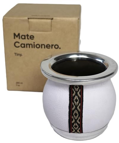 thebmate [Tasse Yerba Mate de qualité supérieure (gourde matée) – Tasse à thé en céramique – Enveloppée de cuir marron fabriquée à la main en Uruguay – Style camionero (blanc)