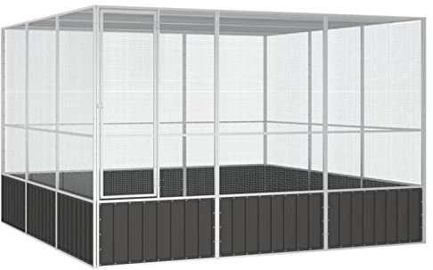 JUNZAI Vogelkäfig, Papageienkäfig, Anthrazit 302,5x324,5x211,5 cm Verzinkter Stahl